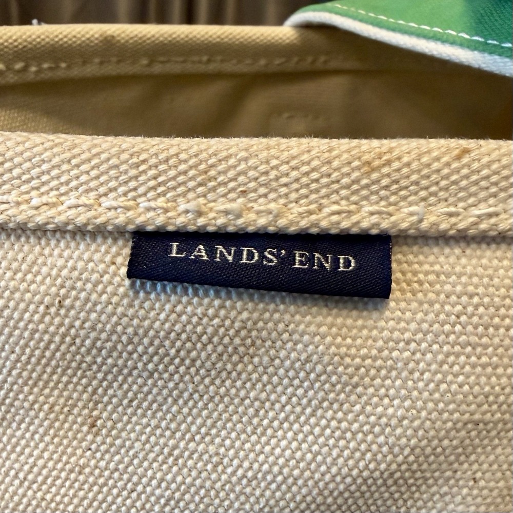 VTG Lands End 33x38 Green Natural MEGAN Canvas Boat Tote Bag Rare XL Open Top - Picture 5 of 10